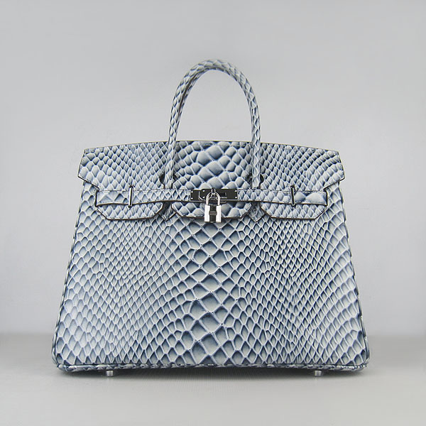 High Quality Fake Hermes Birkin 35CM Fish Veins Leather Bag Blue 6089